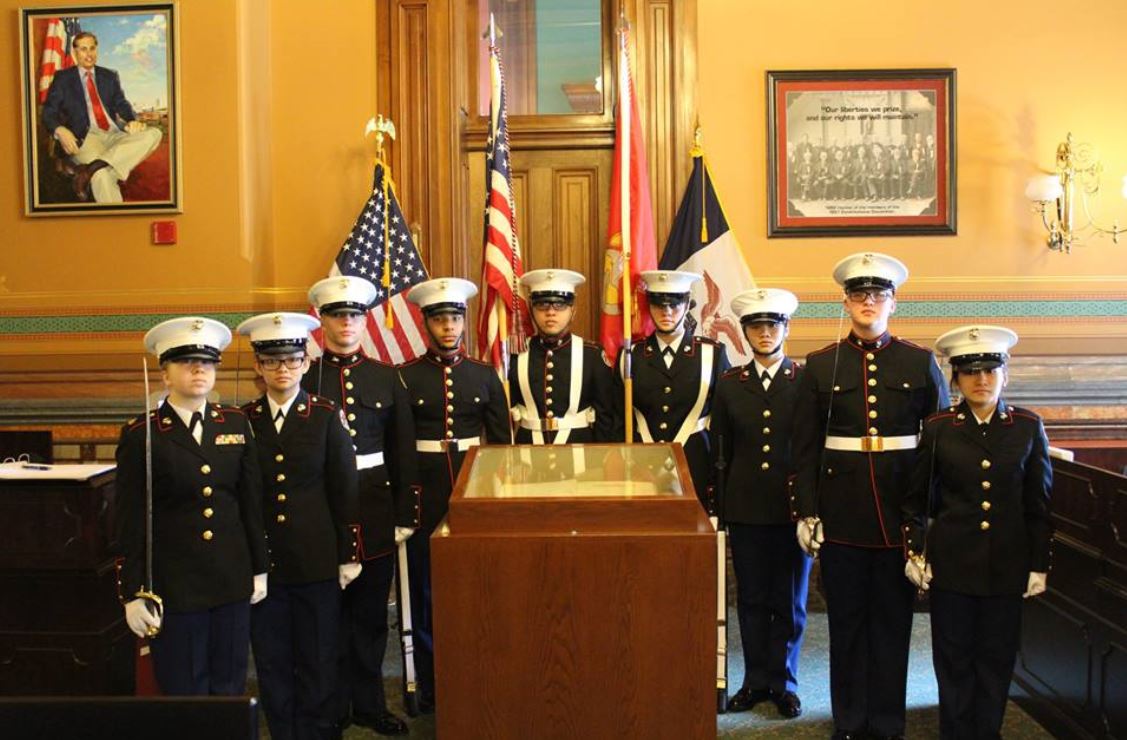 North JROTC Cadets Perform Color Guard In The Secretary Of State Office 